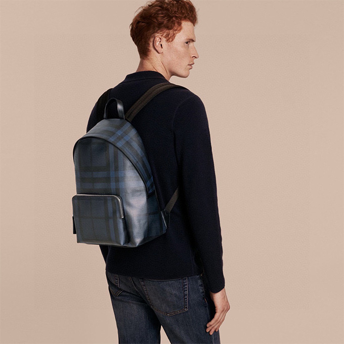 burberry london smoky check coated canvas calf leather trim backpack